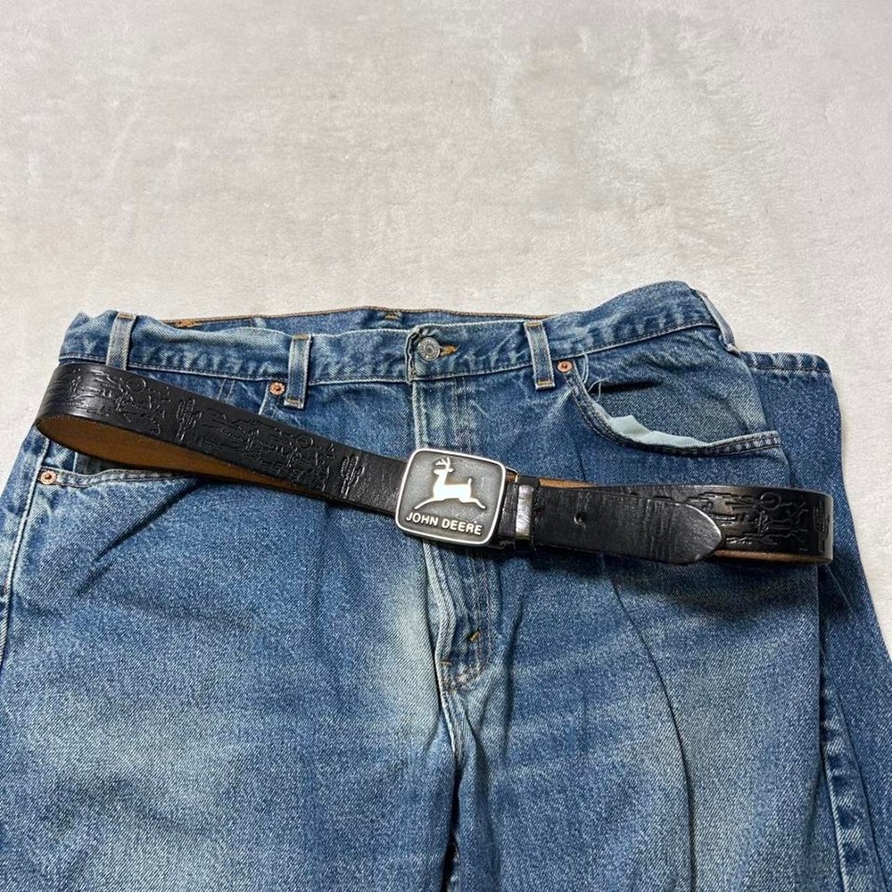 John Deere tooled leather belt with embossed desert western scene